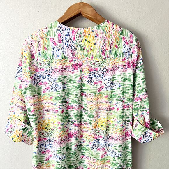 FOXCROFT Vena‎ Linen Impressionist Floral 3/4 Sleeve Dress women's size large - Picture 10 of 12